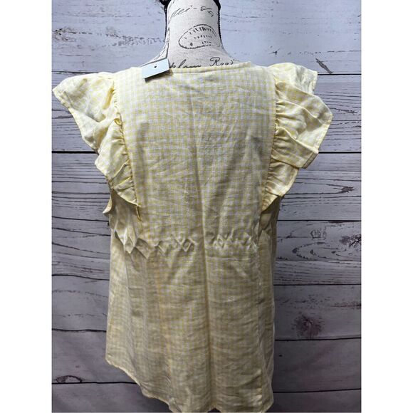 Croft & Barrow large yellow and white checkered short sleeve blouse NWT-Alison - Picture 2 of 4